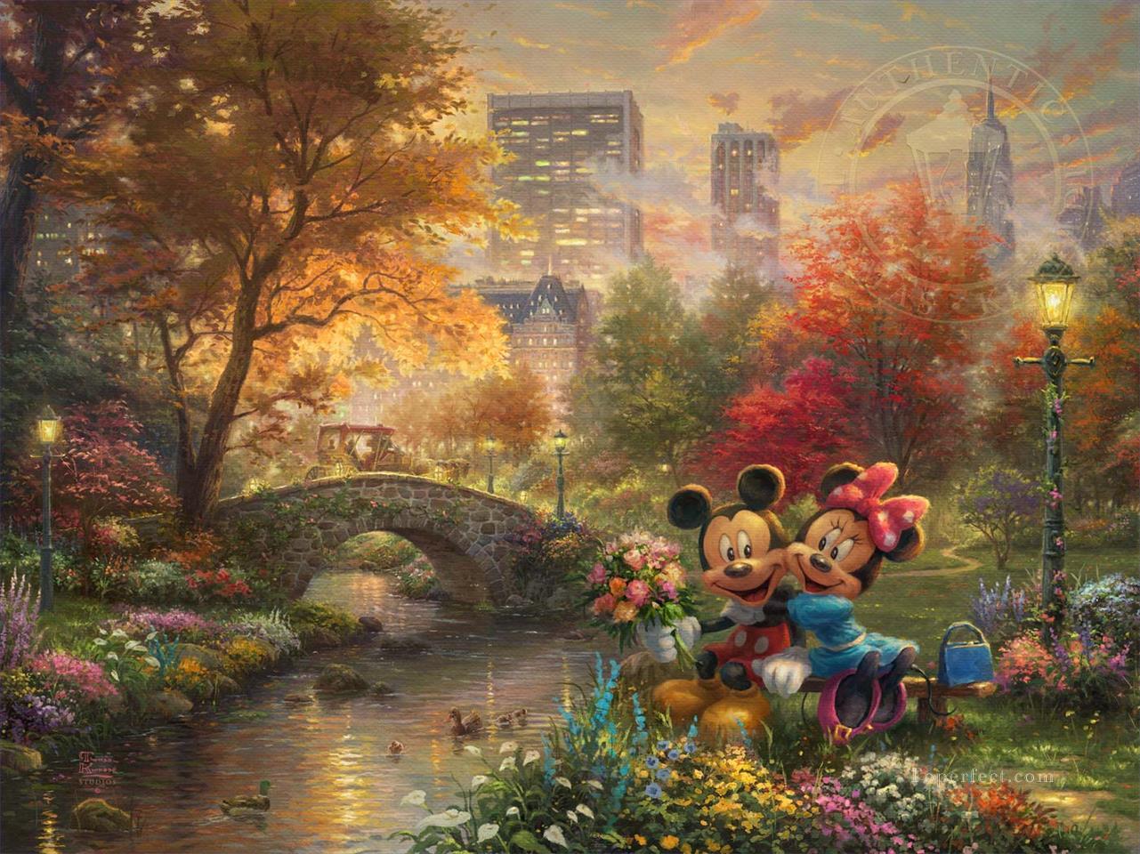 Mickey y Minnie cariño Central Park TK Disney Pintura al óleo